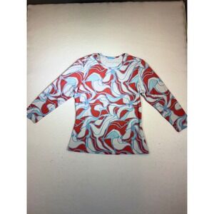 J. McLaughlin Red and Blue Swirl Long Sleeve Top